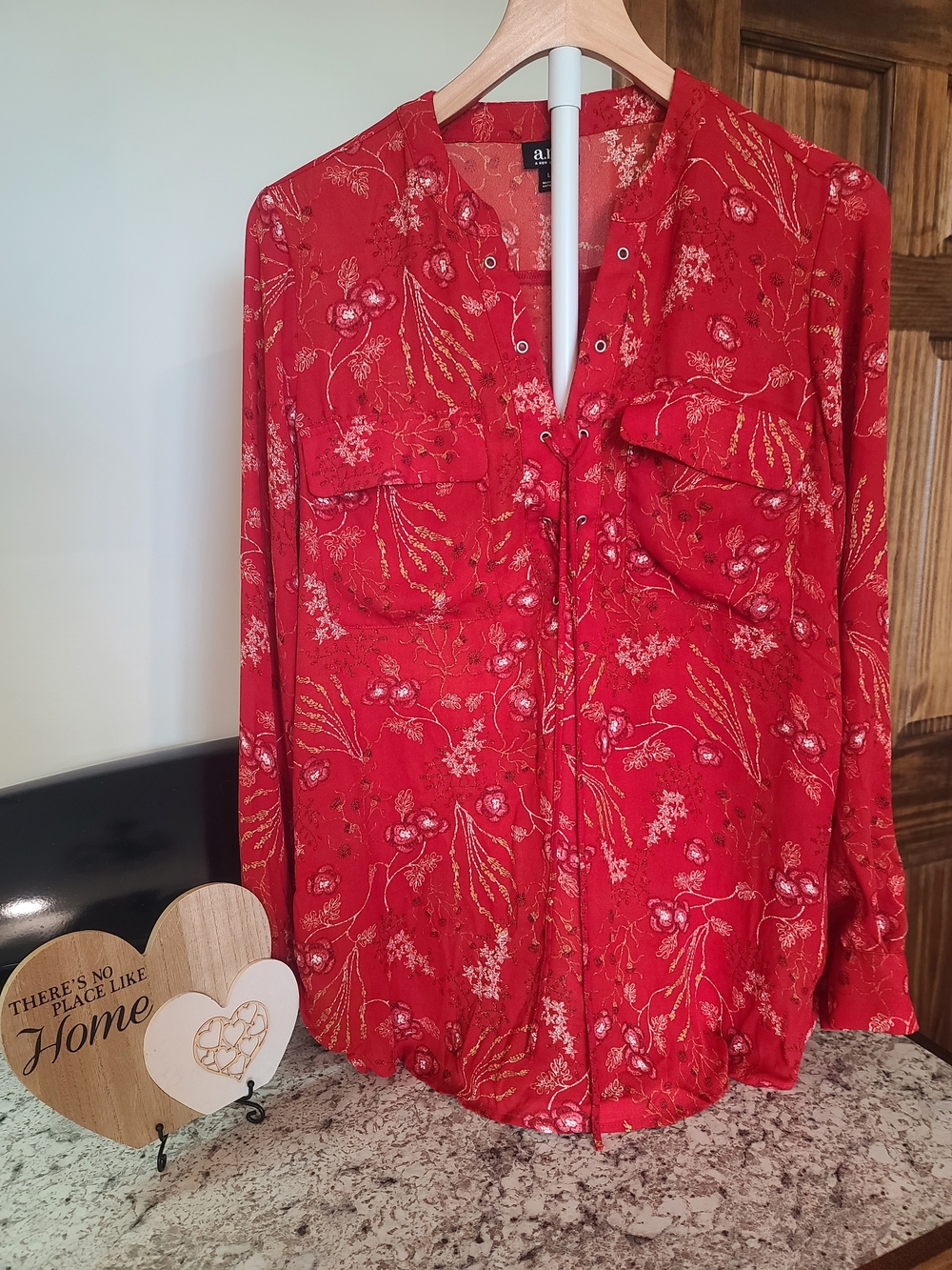 A.N.A A New Approach BURNT ORANGE (Looks Red In Pic) Floral Button-Up Blouse